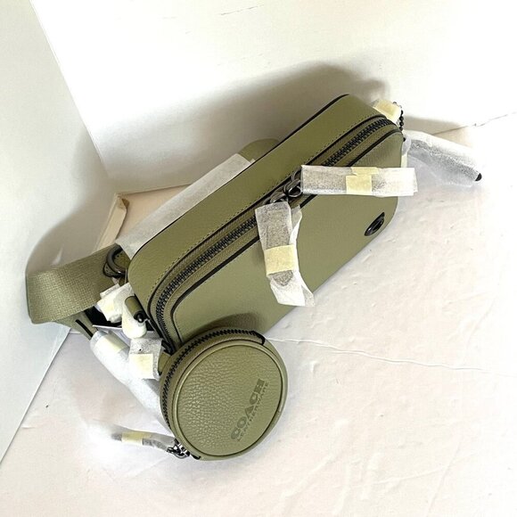 Coach Charter Slim Crossbody Bag Moss Pebbled Leather Round Pouch CC070 Small - Picture 6 of 12